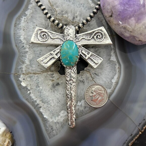 Gary Custer Navajo Sterling Silver Tufa Cast Turquoise  Gary Custer Navajo Sterling Silver Tufa Cast Turquoise Dragonfly Unisex Pendant